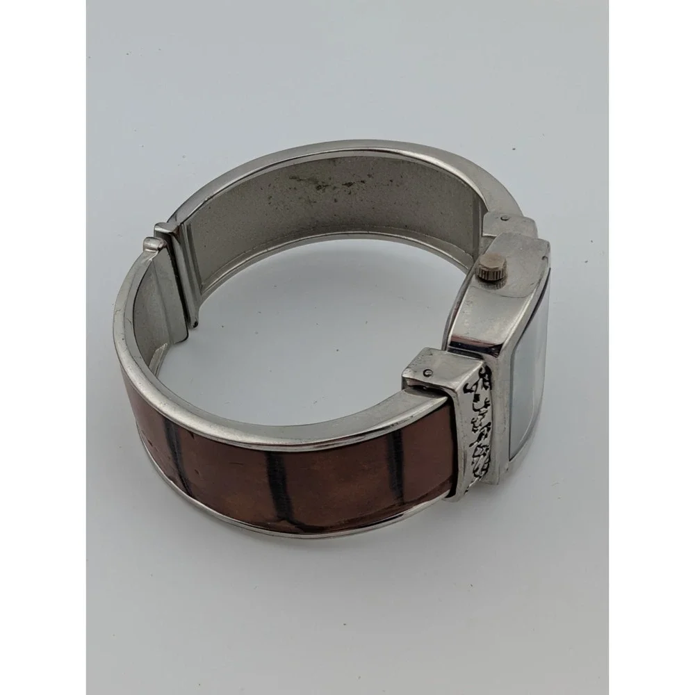 Bijoux Terner Watch Women 30mm Silver Case Brown Leather Bangle Band New Battery